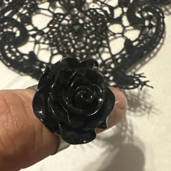 Fingerless Gloves Steampunk Women Bridal Bracelet Ring Set Short Floral Lace NWT - Picture 3 of 9